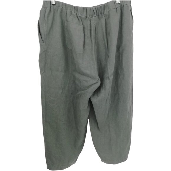 Poetry Gray 100% Linen Pull On Elastic Waist Wide Leg Pants Size 14 Lagenlook - Picture 5 of 9